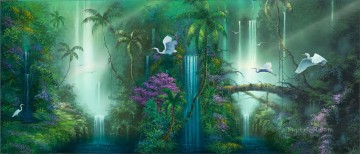 ファンタジー フォールズ クレーン熱帯雨林の山々 Oil Paintings